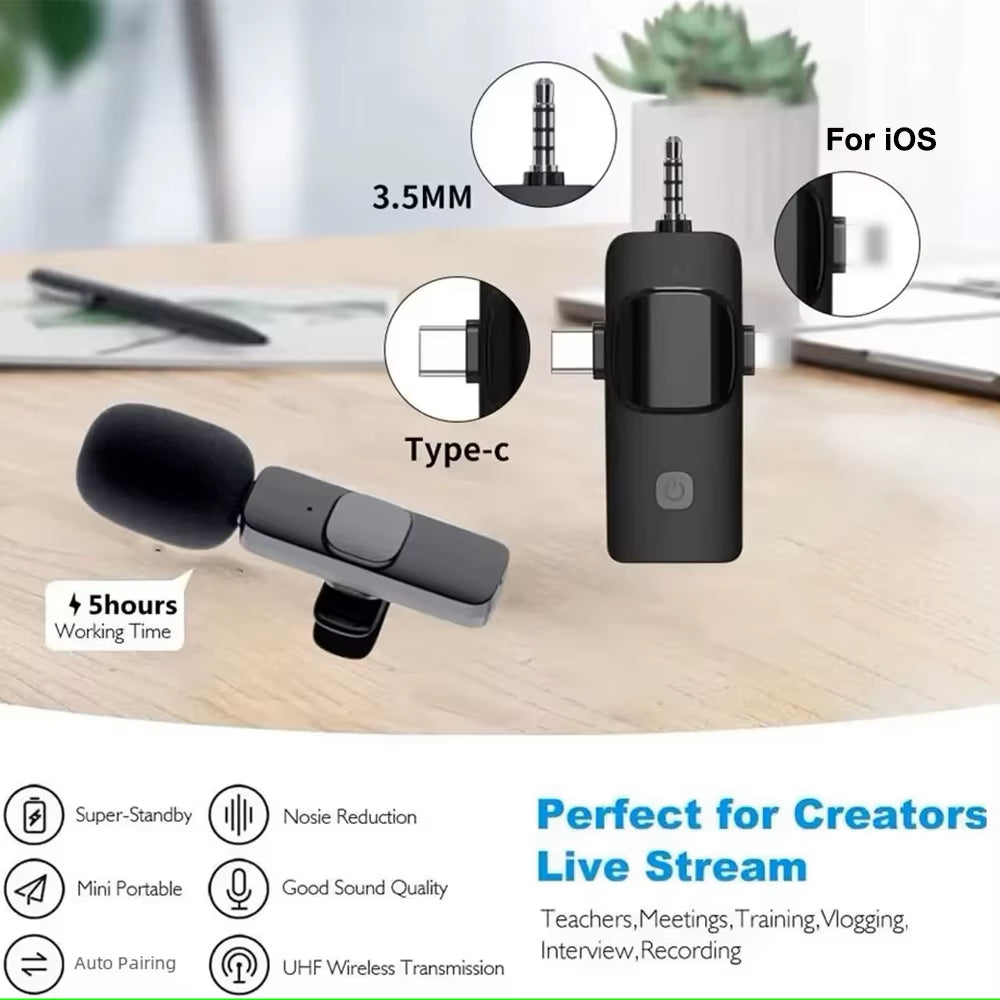 3 in 1 Wireless Lavalier Microphone for Iphone Android 3.5Mm for Radio Live Recording Noise Reduction Professional Mini Microph