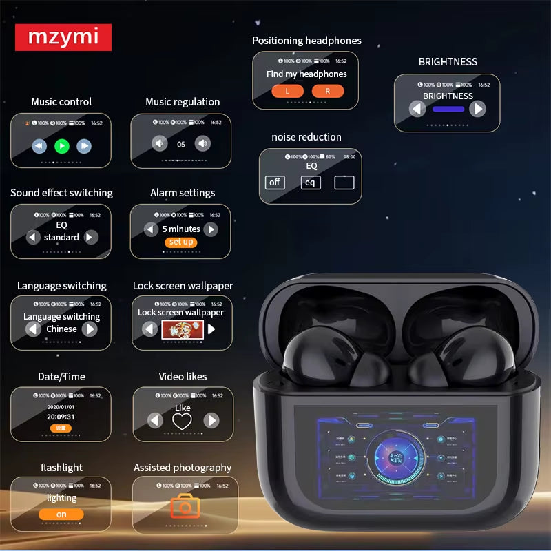 Mzymi YX30 Wireless Earbuds ANC+ENC Bluetooth5.3 Touch Screen Earphones Noise Reduction OEM Sports Headset with Mic for XIAOMI