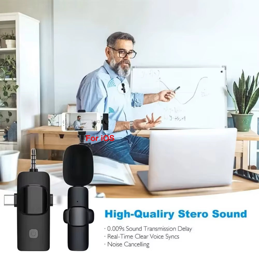 3 in 1 Wireless Lavalier Microphone for Iphone Android 3.5Mm for Radio Live Recording Noise Reduction Professional Mini Microph