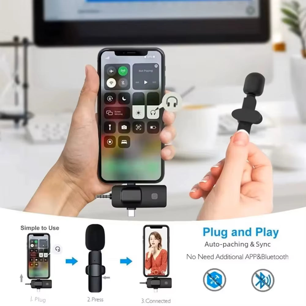 3 in 1 Wireless Lavalier Microphone for Iphone Android 3.5Mm for Radio Live Recording Noise Reduction Professional Mini Microph