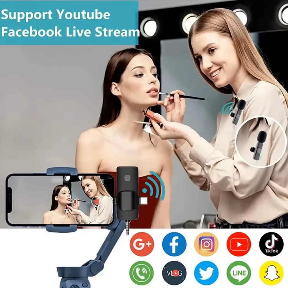 3 in 1 Wireless Lavalier Microphone for Iphone Android 3.5Mm for Radio Live Recording Noise Reduction Professional Mini Microph